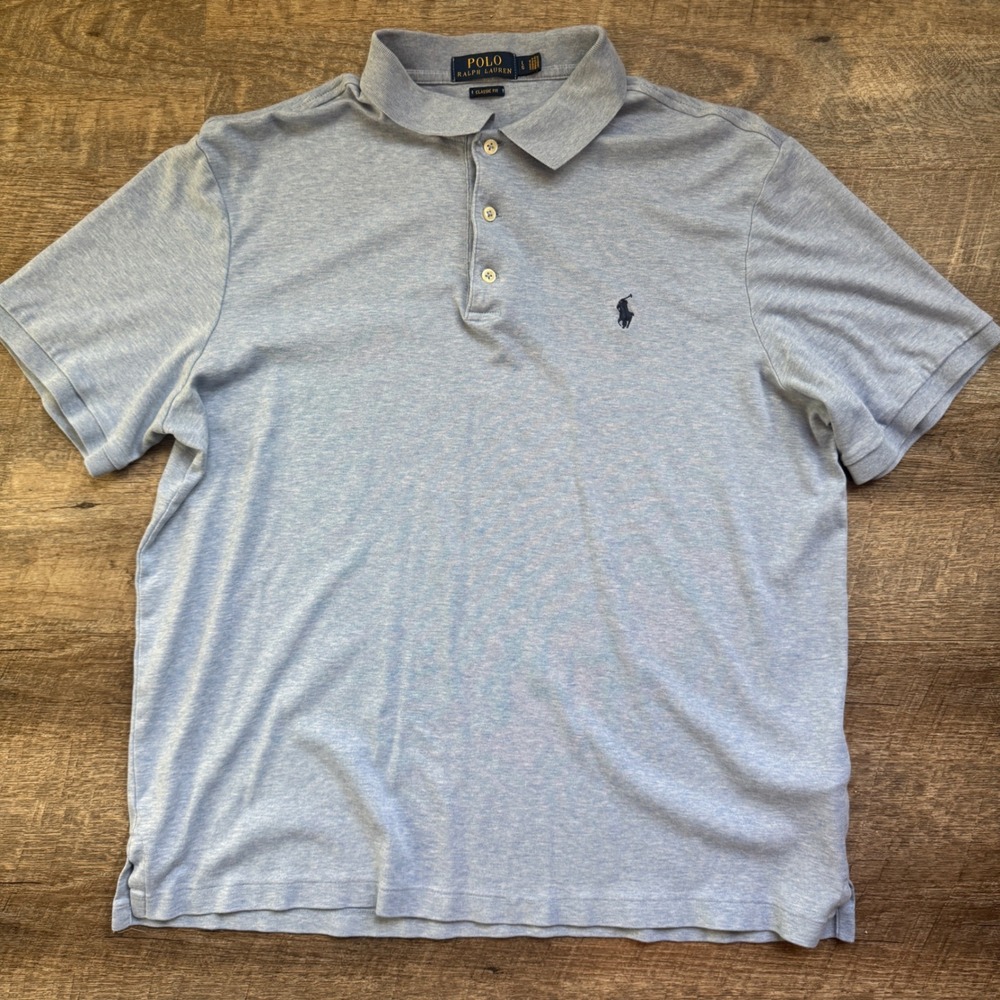 Polo Ralph‎ Lauren Mens Classic Fit Short Sleeve Polo Shirt Heather Blue Large